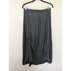 NTCO Nomadic Traders Black Peasant Midi Skirt Gathered Hi Low Boho Crinkle Large